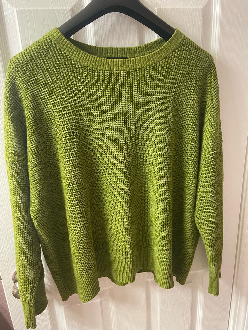 Eileen Fisher Olive Green Crewneck Textured Knit Sweater